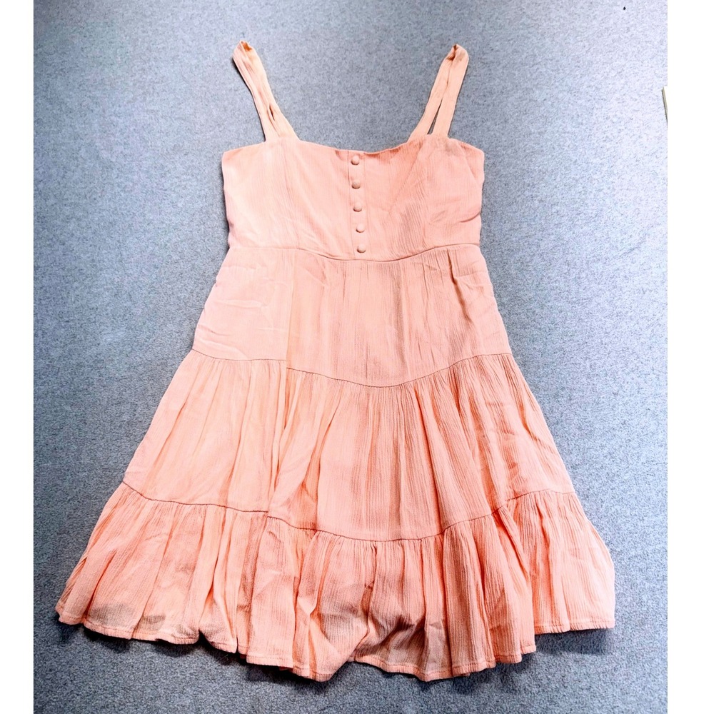 Forever 21 Peach‎ Tiered Mini Dress Womens Small Sleeveless Button Front Boho